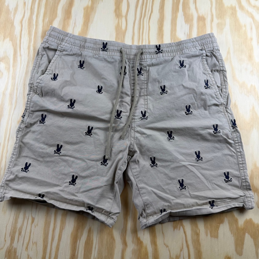 Psycho Bunny Mens Khaki Tan Embroidered Logo Drawstring Shorts Size Medium
